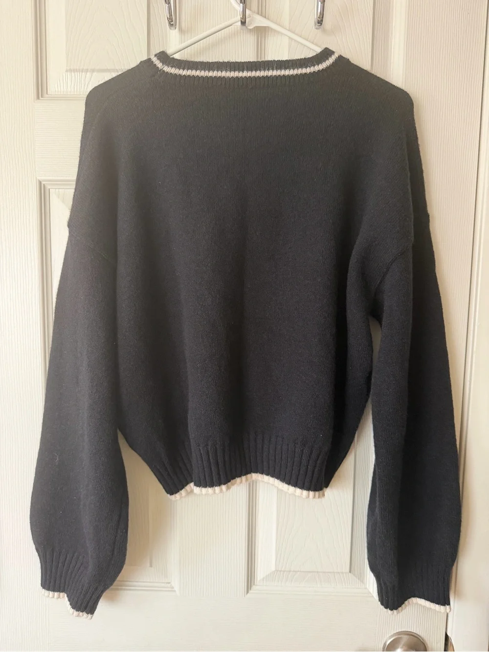 Cider Black Crewneck Sweater with Cream Contrast Trim